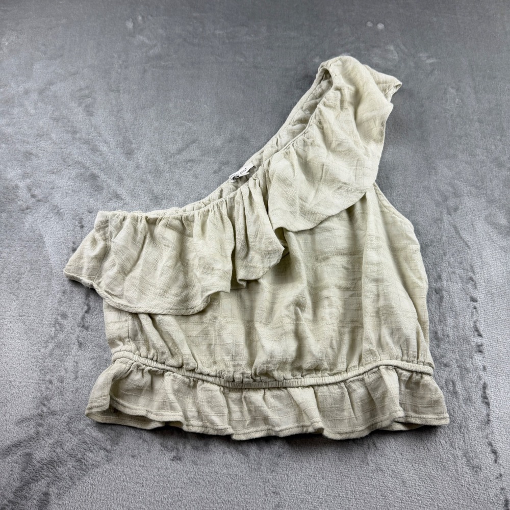 American Eagle One Shoulder Top Women's Large Beige Ruffle Peplum‎ Cropped